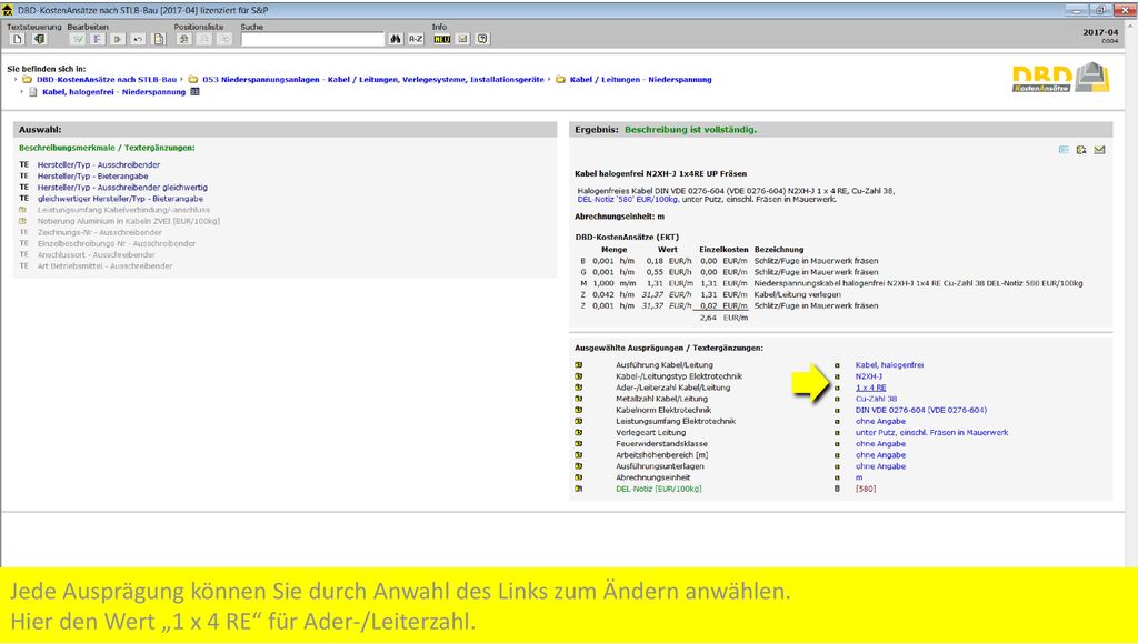 Jede Ausprägung können Sie durch Anwahl des Links zum Ändern anwählen.