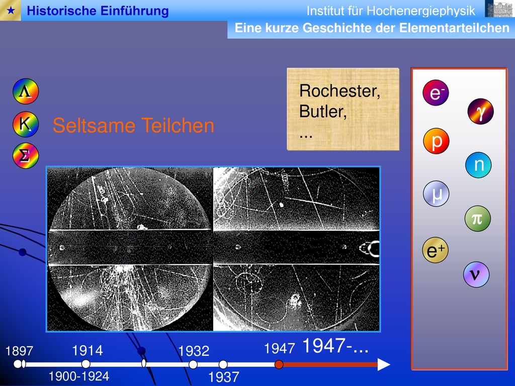 e- g Seltsame Teilchen p n µ p e+ n L Rochester, Butler, ...
