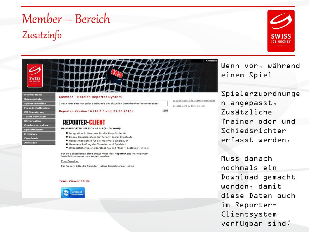 Member – Bereich Zusatzinfo Wenn vor, während einem Spiel