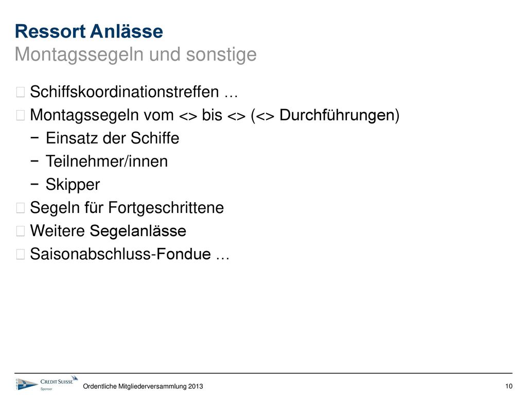 Ressort Anlässe Montagssegeln und sonstige