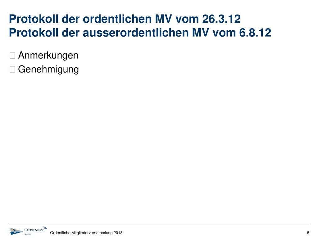 Protokoll der ordentlichen MV vom 26. 3