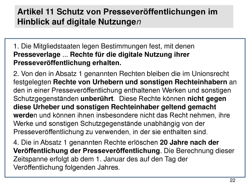 Artikel 11 Schutz von Presseveröffentlichungen im Hinblick auf digitale Nutzungen