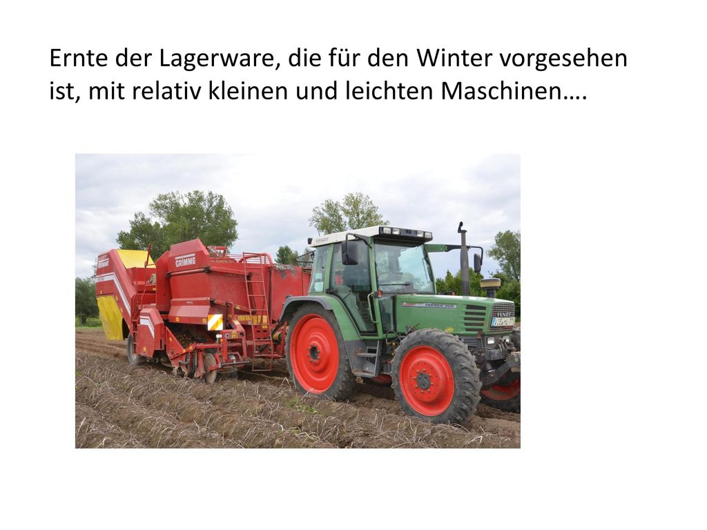 Ernte der Lagerware, die für den Winter vorgesehen ist, mit relativ kleinen und leichten Maschinen….