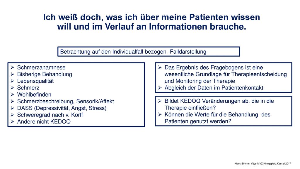 Ich weiß doch, was ich über meine Patienten wissen will und im Verlauf an Informationen brauche.