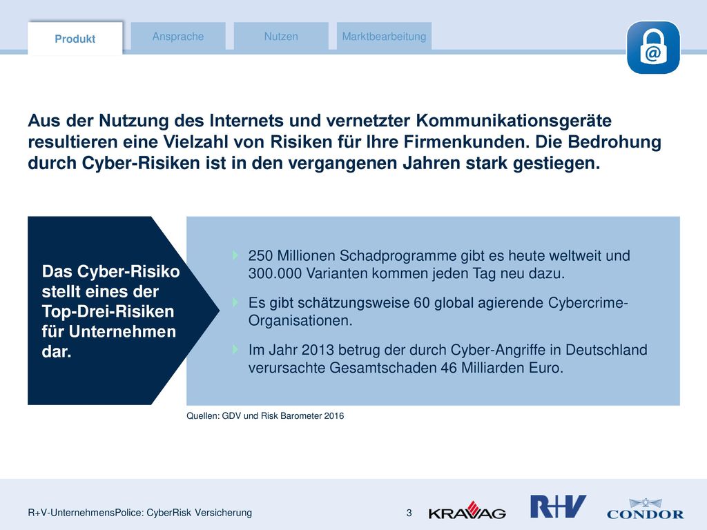 Aus der Nutzung des Internets und vernetzter Kommunikationsgeräte resultieren eine Vielzahl von Risiken für Ihre Firmenkunden. Die Bedrohung durch Cyber-Risiken ist in den vergangenen Jahren stark gestiegen.