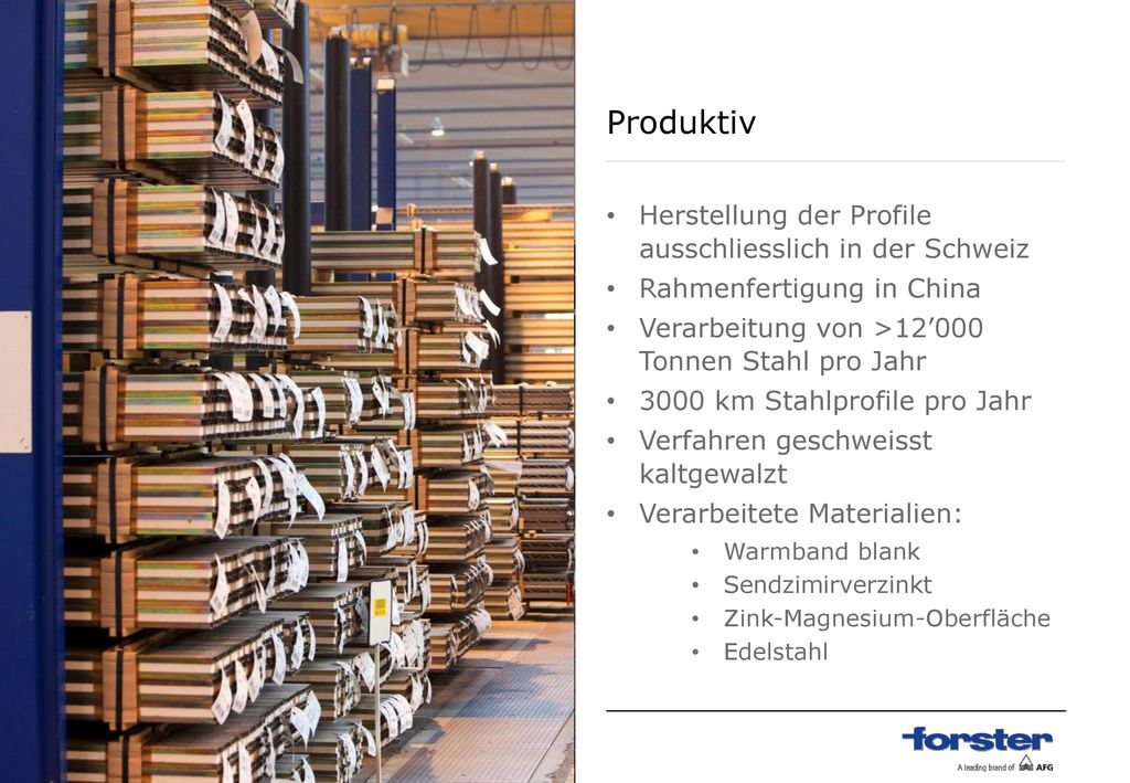 Produktiv Herstellung der Profile ausschliesslich in der Schweiz