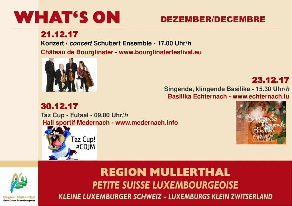 DEZEMBER/DECEMBRE Konzert / concert Schubert Ensemble Uhr/h. Château de Bourglinster -