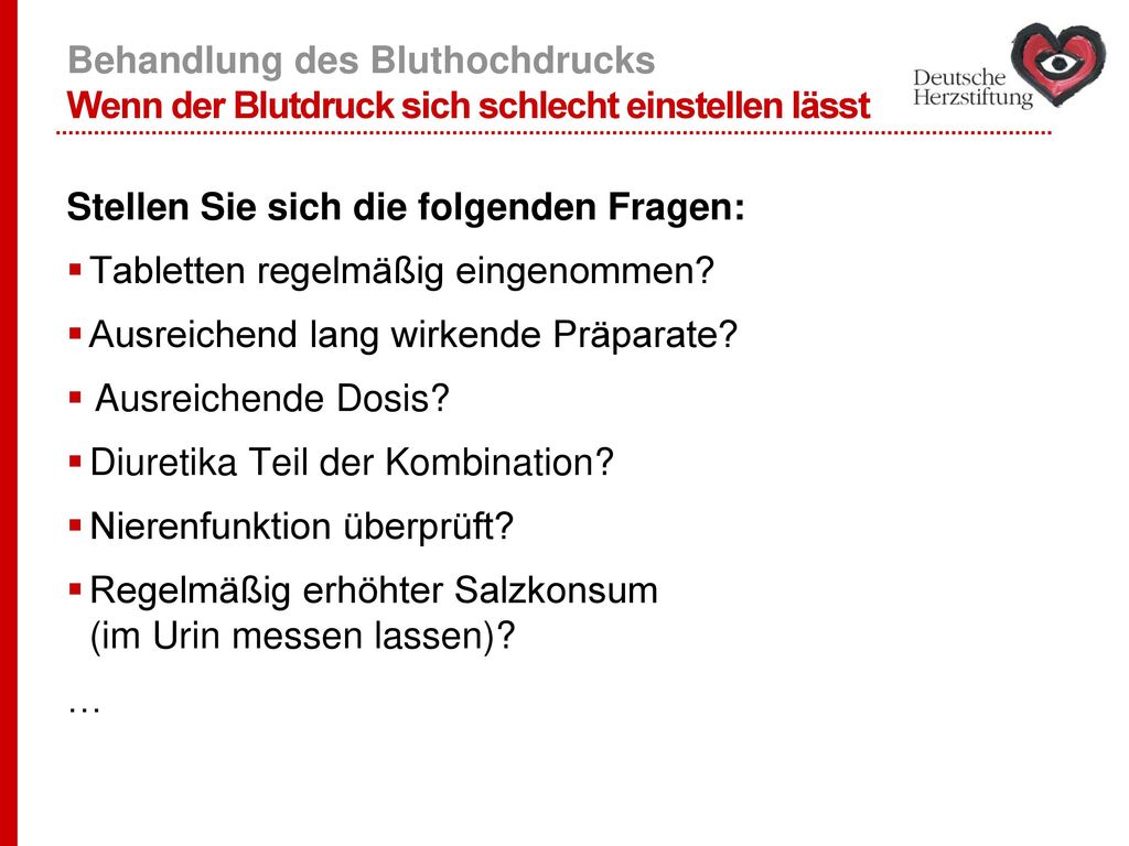 Behandlung des Bluthochdrucks Wenn der Blutdruck sich schlecht einstellen lässt