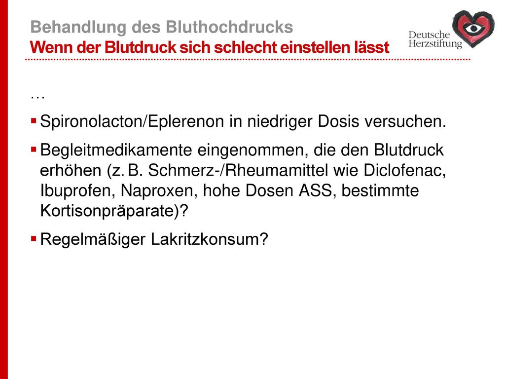 Behandlung des Bluthochdrucks Wenn der Blutdruck sich schlecht einstellen lässt