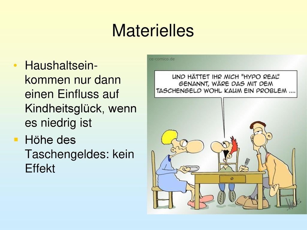 Materielles Haushaltsein-kommen nur dann einen Einfluss auf Kindheitsglück, wenn es niedrig ist.