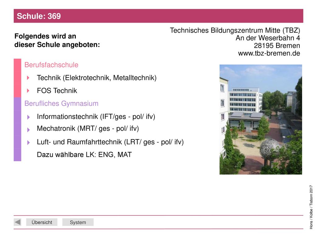 Schule: 369 Technisches Bildungszentrum Mitte (TBZ) An der Weserbahn 4