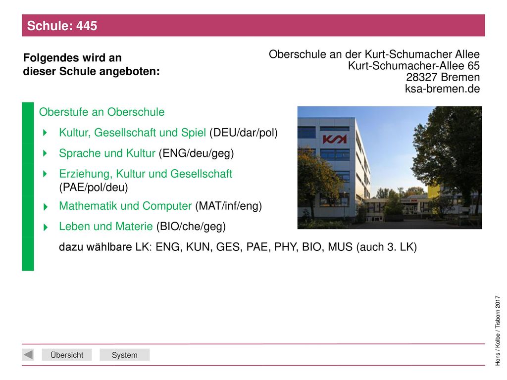 Schule: 445 Oberschule an der Kurt-Schumacher Allee Kurt-Schumacher-Allee Bremen ksa-bremen.de.