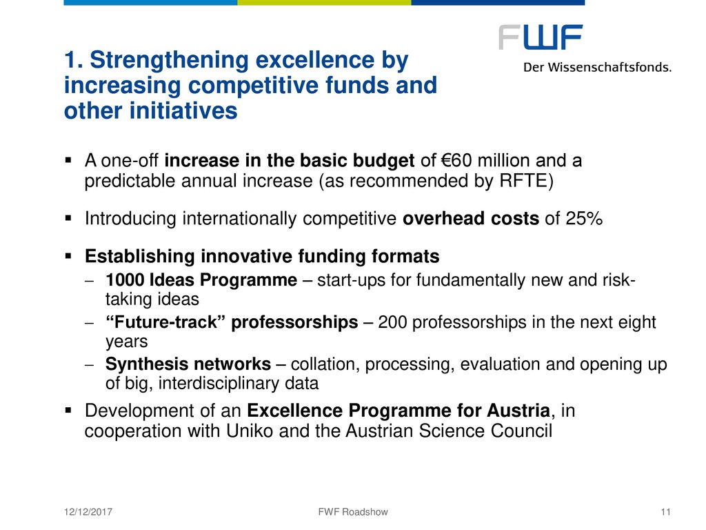 1. Strengthening excellence by increasing competitive funds and other initiatives