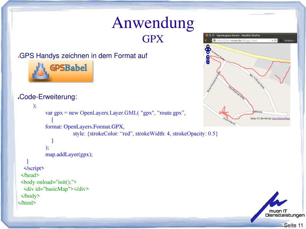 Anwendung GPX GPS Handys zeichnen in dem Format auf