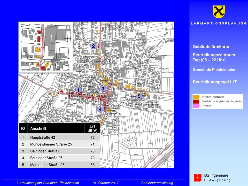 Gebäudelärmkarte Beurteilungszeitraum Tag (06 – 22 Uhr)