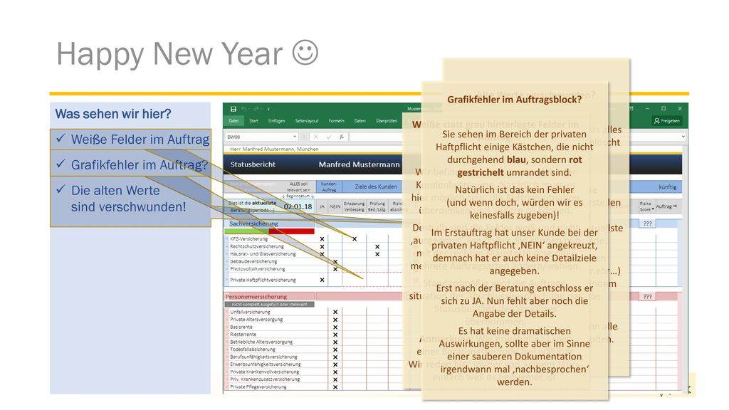 Happy New Year  Was sehen wir hier Weiße Felder im Auftrag