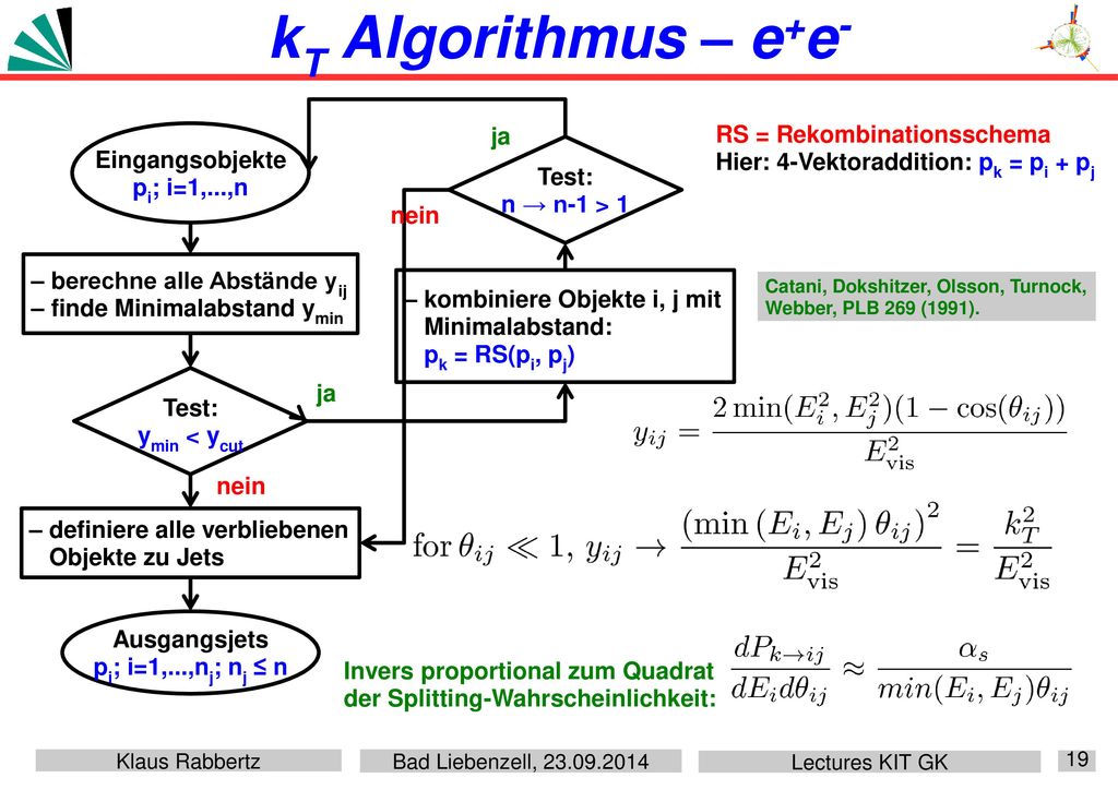 kT Algorithmus – e+e- ja RS = Rekombinationsschema Eingangsobjekte