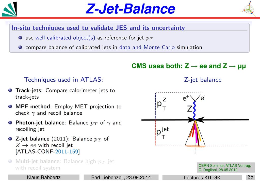 Z-Jet-Balance CMS uses both: Z → ee and Z → μμ
