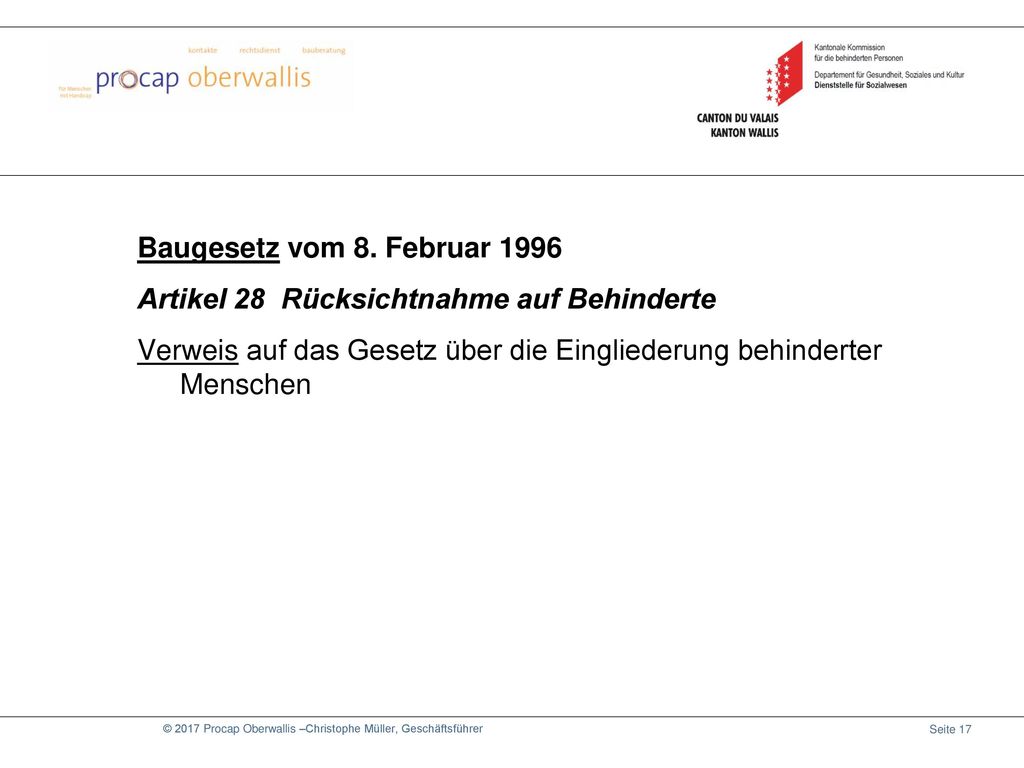 Baugesetz vom 8. Februar 1996 Artikel 28 Rücksichtnahme auf Behinderte.