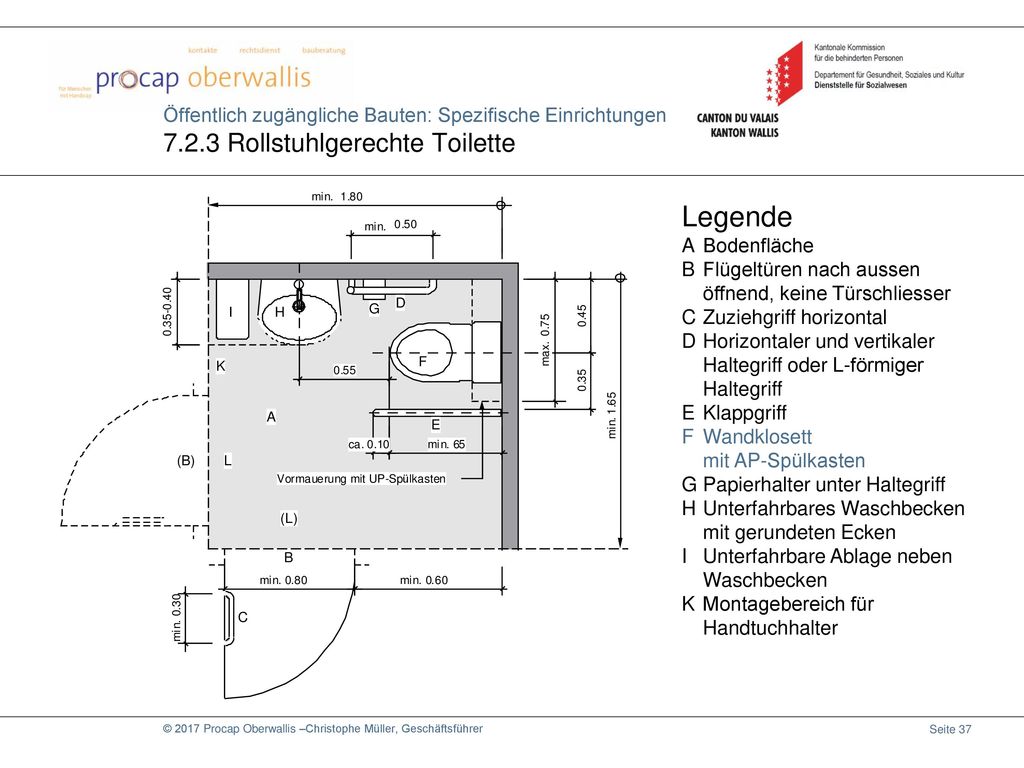 19. September 2017 Öffentlich zugängliche Bauten: Spezifische Einrichtungen Rollstuhlgerechte Toilette.