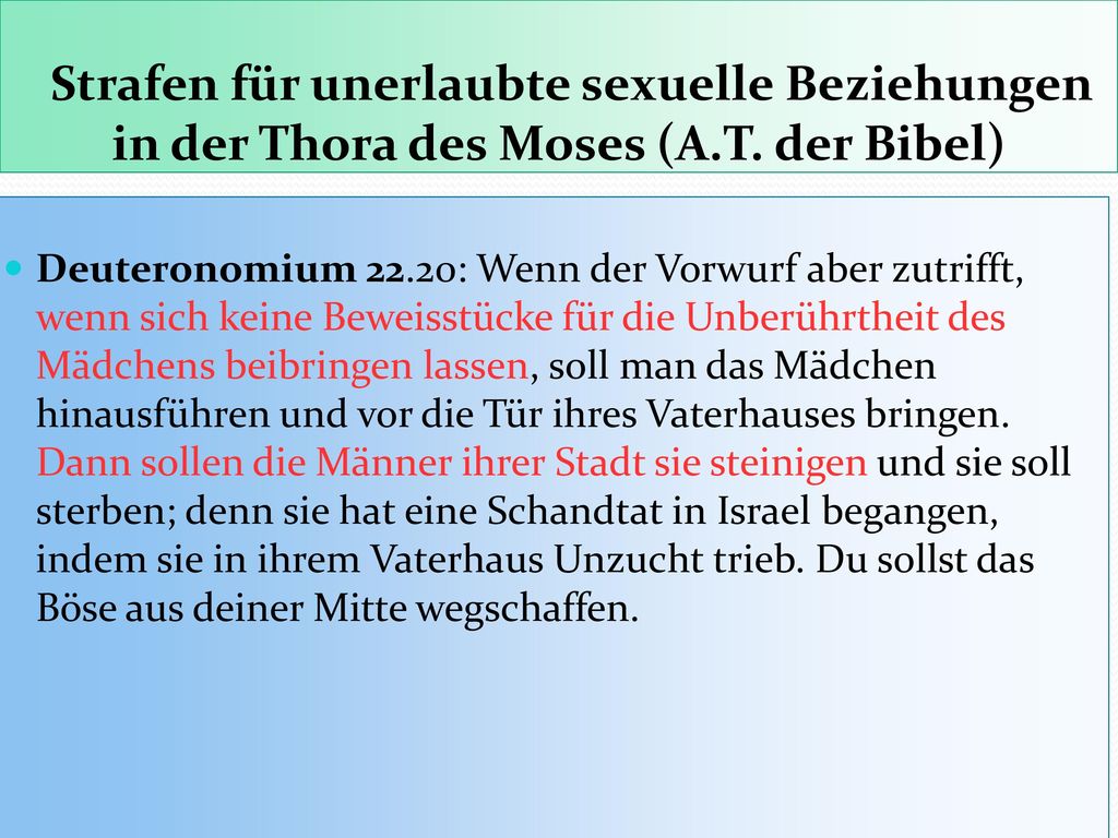 Strafen für unerlaubte sexuelle Beziehungen in der Thora des Moses (A