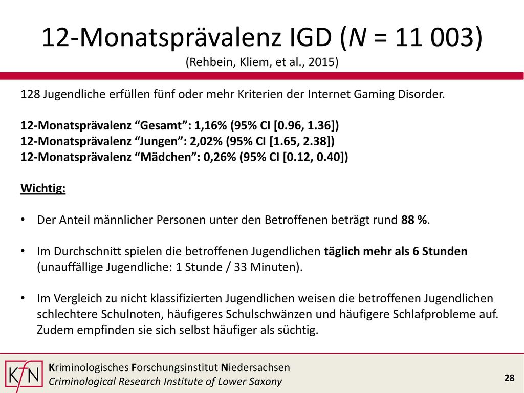 12-Monatsprävalenz IGD (N = ) (Rehbein, Kliem, et al., 2015)