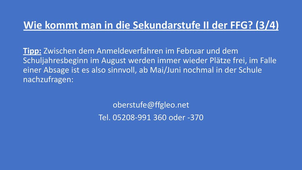 Wie kommt man in die Sekundarstufe II der FFG (3/4)