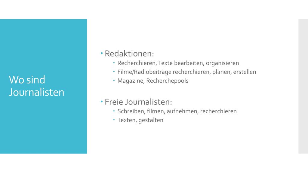 Wo sind Journalisten Redaktionen: Freie Journalisten: