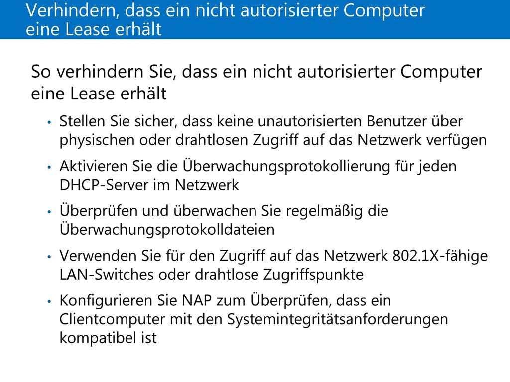 Verhindern, dass ein nicht autorisierter Computer eine Lease erhält