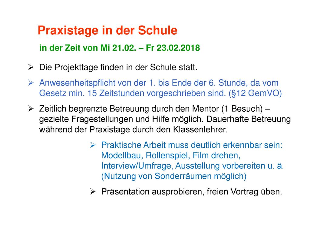 Praxistage in der Schule