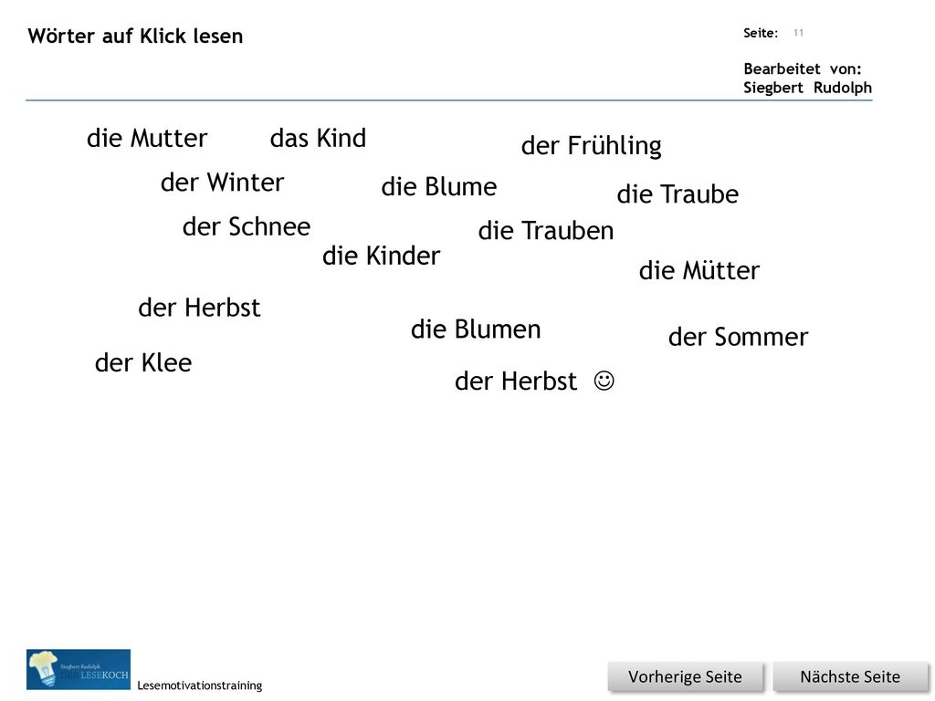 die Mutter das Kind der Frühling der Winter die Blume die Traube
