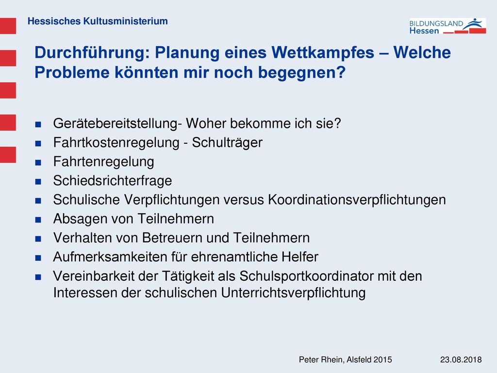 Durchführung: Planung eines Wettkampfes – Welche Probleme könnten mir noch begegnen