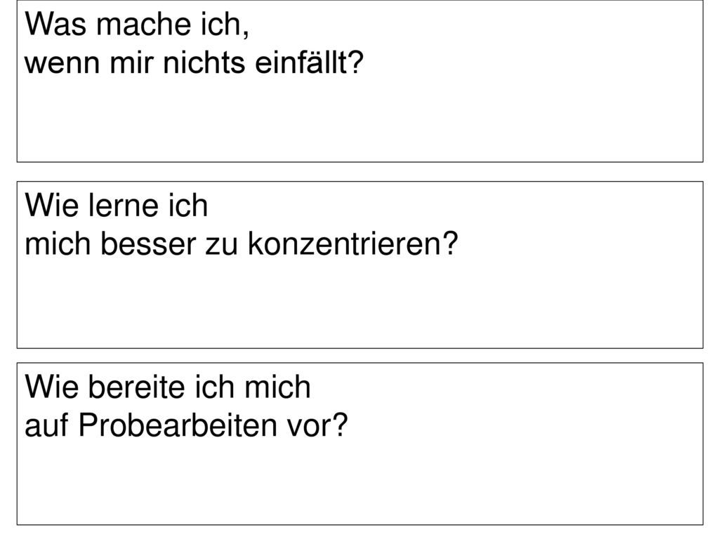 Was mache ich, wenn mir nichts einfällt. Wie lerne ich.