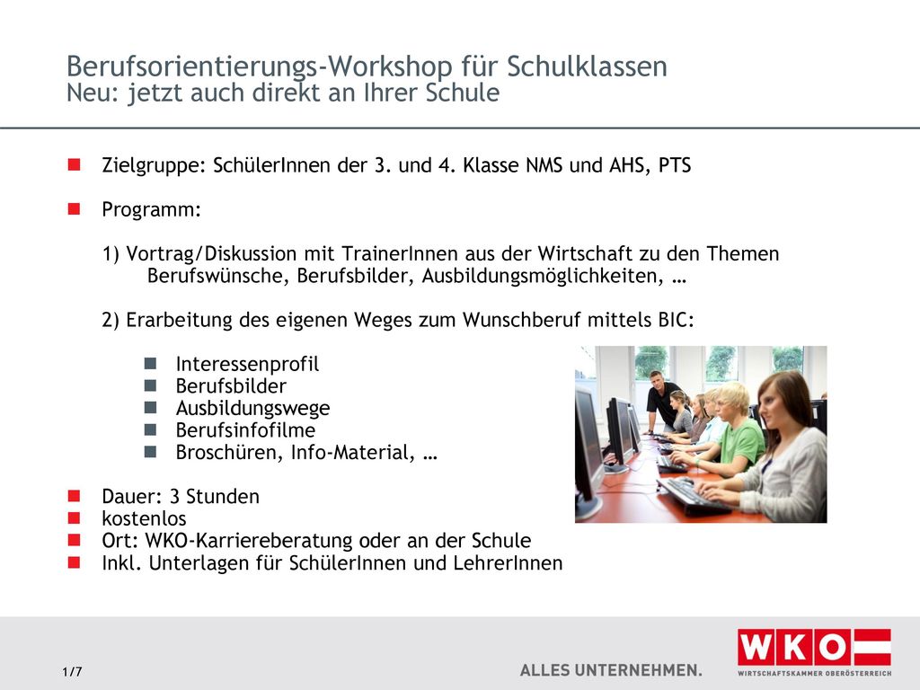 Berufsorientierungs-Workshop für Schulklassen Neu: jetzt auch direkt an Ihrer Schule