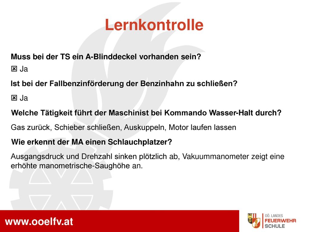 Lernkontrolle Muss bei der TS ein A-Blinddeckel vorhanden sein  Ja