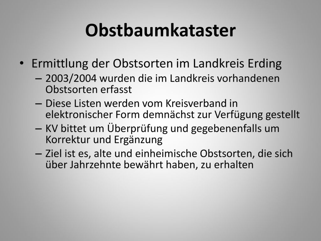 Obstbaumkataster Ermittlung der Obstsorten im Landkreis Erding