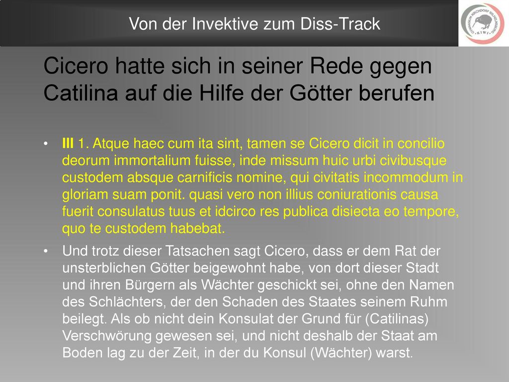 Cicero hatte sich in seiner Rede gegen Catilina auf die Hilfe der Götter berufen