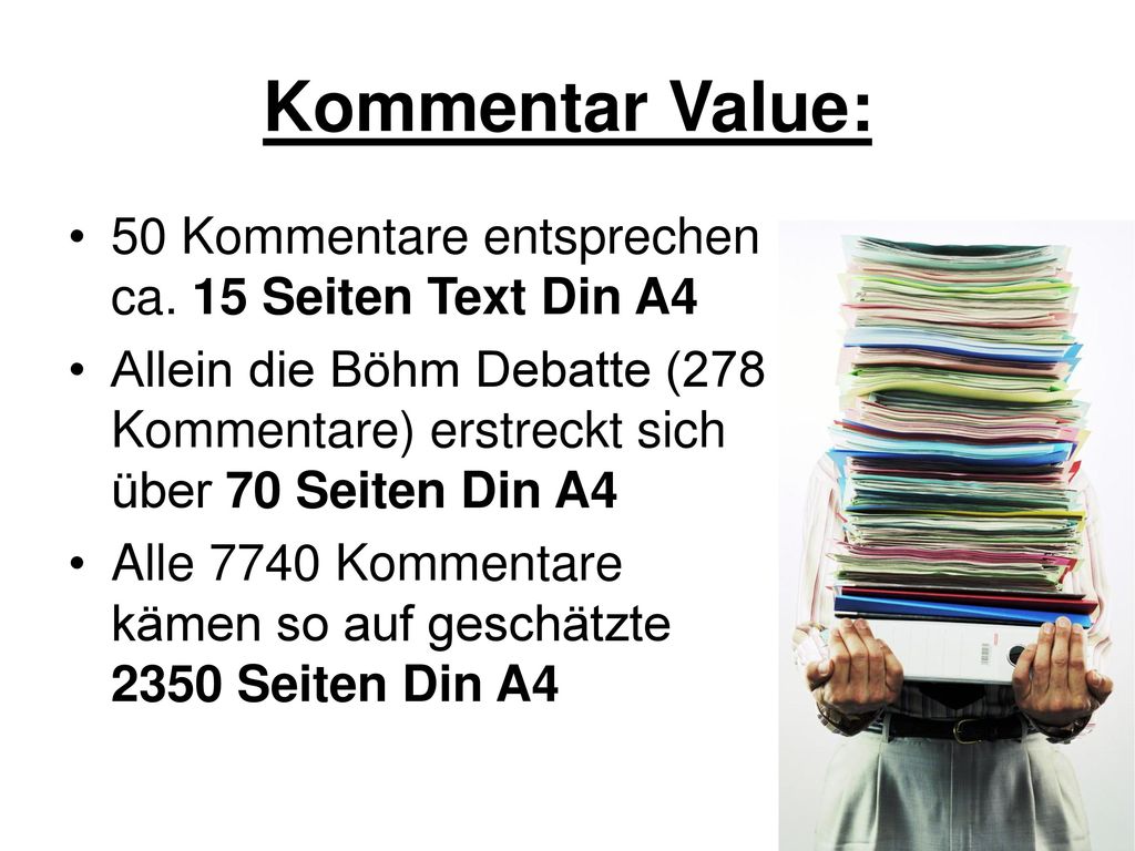 Kommentar Value: 50 Kommentare entsprechen ca. 15 Seiten Text Din A4