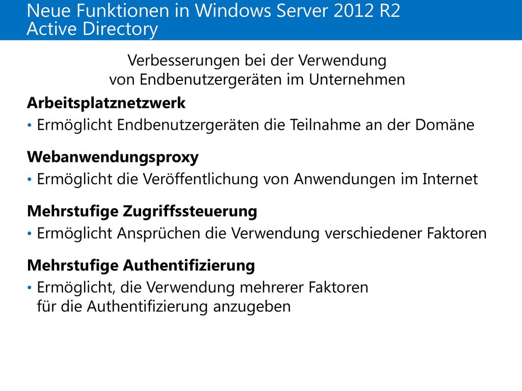 Neue Funktionen in Windows Server 2012 R2 Active Directory