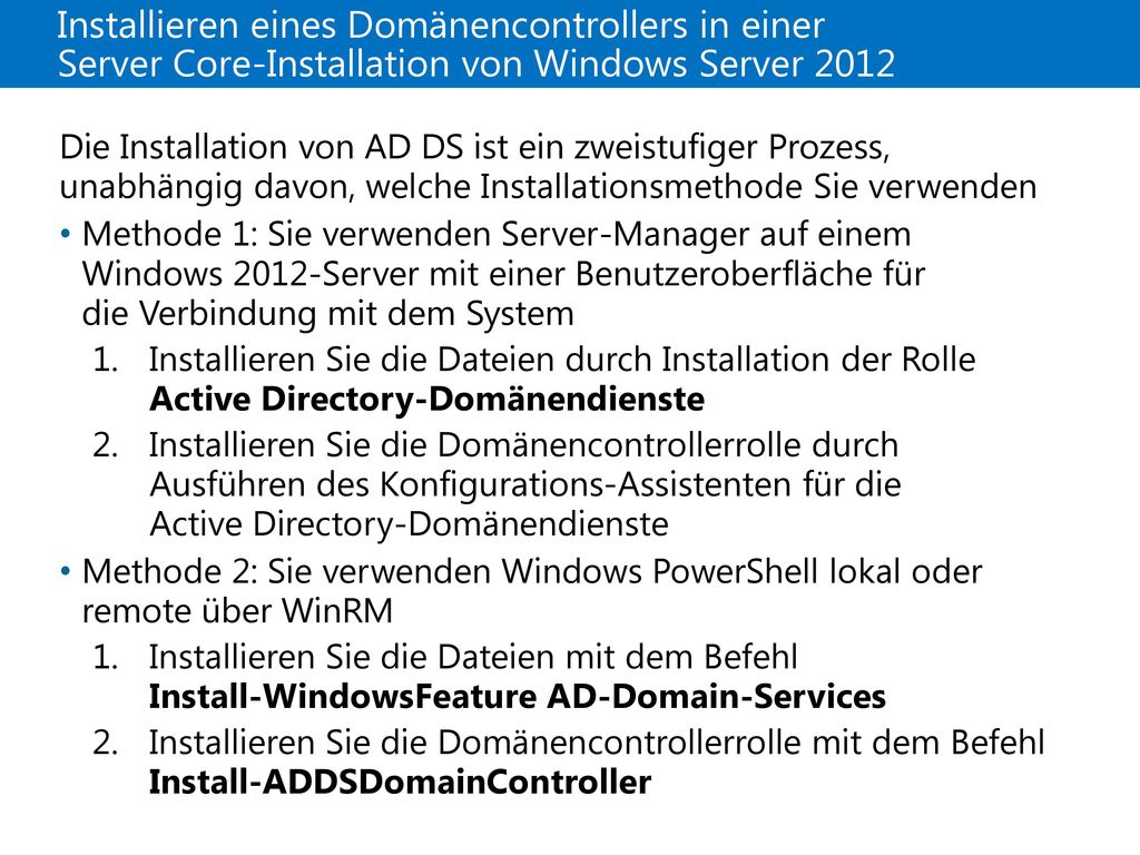 21410D Installieren eines Domänencontrollers in einer Server Core-Installation von Windows Server