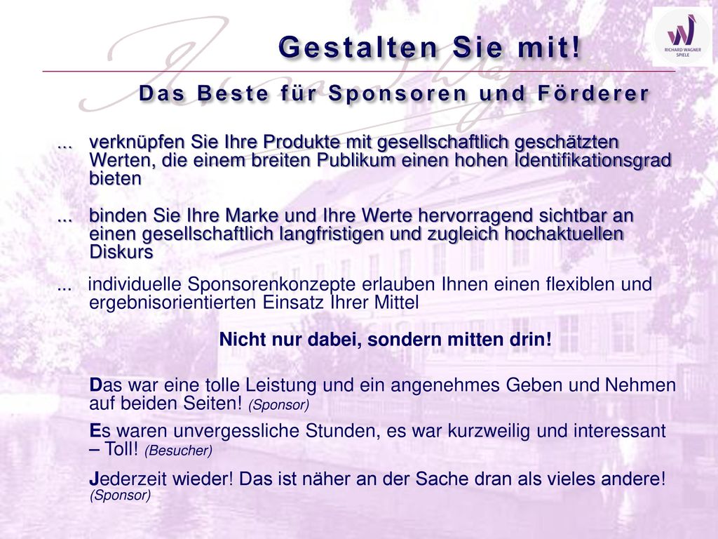 Gestalten Sie mit! Das Beste für Sponsoren und Förderer