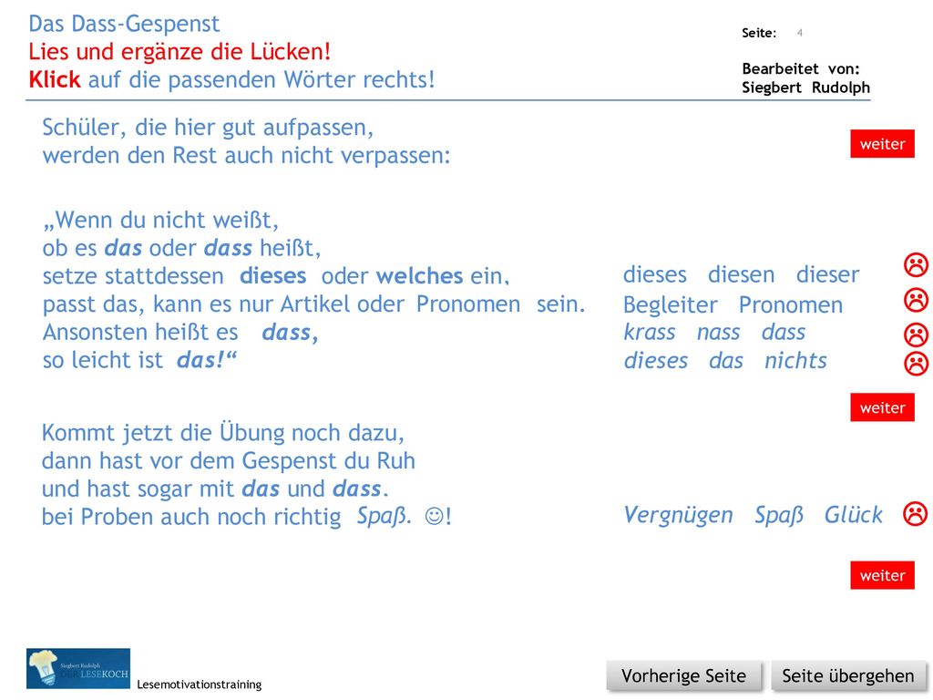      Das Dass-Gespenst Lies und ergänze die Lücken!