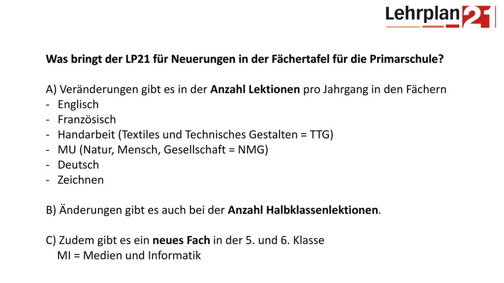 Was bringt der LP21 für Neuerungen in der Fächertafel für die Primarschule