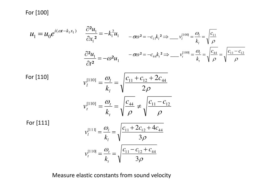 For [100] For [110] For [111] Measure elastic constants from sound velocity