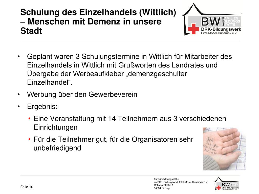 Schulung des Einzelhandels (Wittlich) – Menschen mit Demenz in unsere Stadt