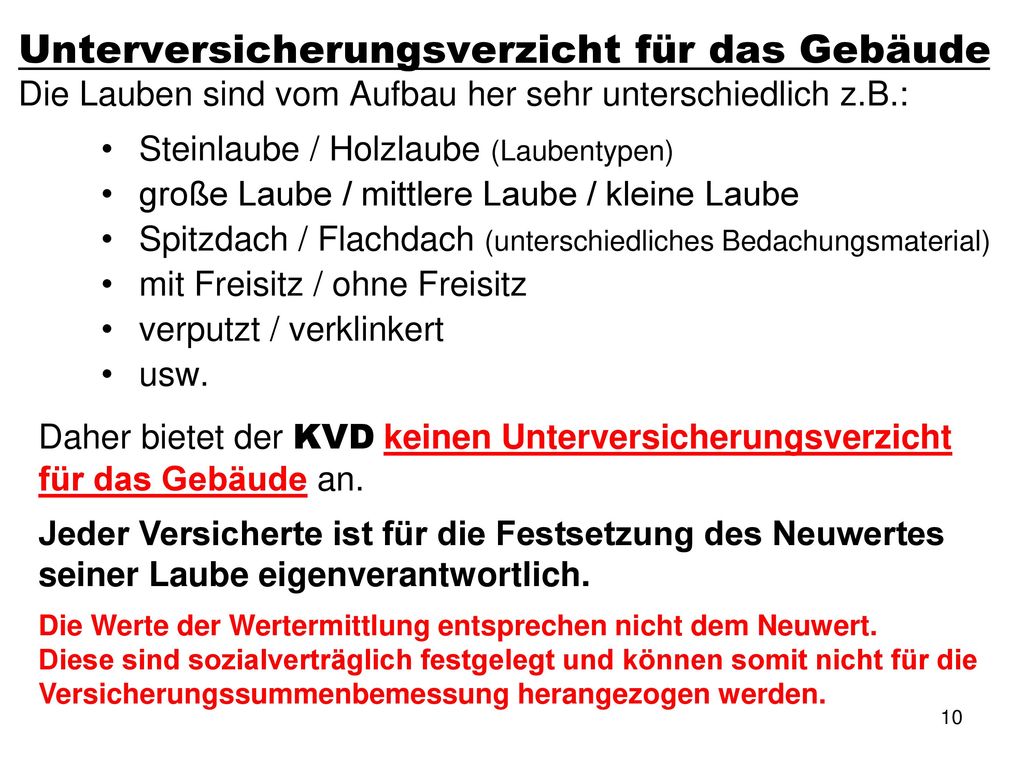 FED-Versicherung Unterversicherungsverzicht für das Gebäude Die Lauben sind vom Aufbau her sehr unterschiedlich z.B.: