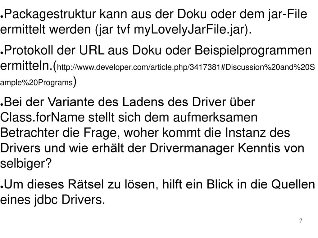 Packagestruktur kann aus der Doku oder dem jar-File ermittelt werden (jar tvf myLovelyJarFile.jar).