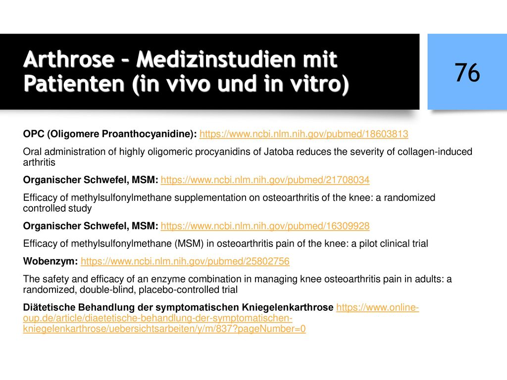 Arthrose – Medizinstudien mit Patienten (in vivo und in vitro)