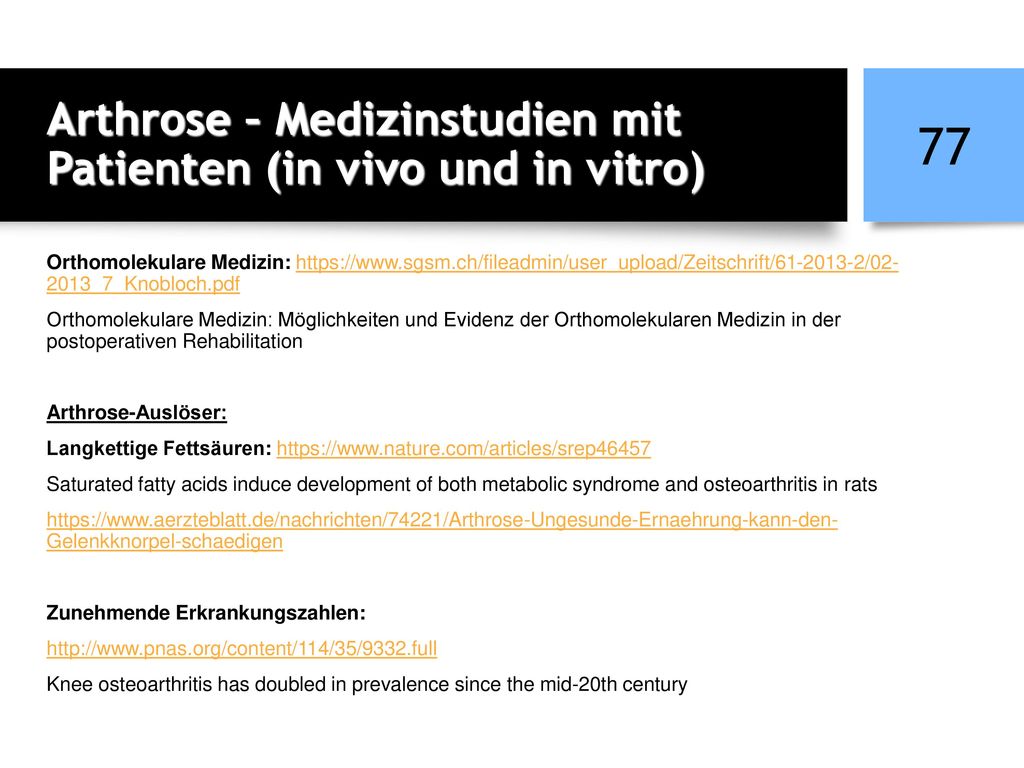 Arthrose – Medizinstudien mit Patienten (in vivo und in vitro)