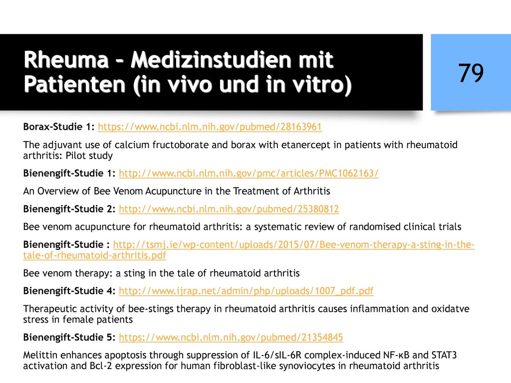 Rheuma – Medizinstudien mit Patienten (in vivo und in vitro)